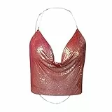 OIUHJN Maglia da donna natalizia sexy con scollo a V, in metallo, con paillette, reggiseno a crop top aperto sul retro, per feste, club, abbigliamento da marinaio, 0516I-B, S