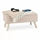 Relaxdays Panca con Contenitore, Imbottita, Gambe in Legno, Cassapanca Foderata, HLP 39,5x79,5x39,5 cm, Beige