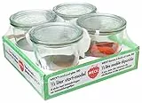 Weck Barattolo per conserve da 500 ml (barattoli standard a collo tondo, inclusi i sigilli e le clip, per la conservazione delle provviste) - Set di 4