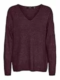 VERO MODA Vmcrewlefile LS-Camicia con Scollo a V Noos Maglione, Winetasting/Dettagli: Melange, L Donna
