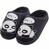 Gaatpot Peluche Pantofole Donne Uomo Caldo Carine Panda Pantofole Inverno Autunno Bambine Interni Antiscivolo Scarpe di Slipper per Ragazzi Ragazze Nero 33/34 EU = 34/35 CN