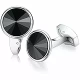 Honey Bear Gemelli di Cristallo Rotondi - in Acciaio Inox per Camicia da Uomo Regalo Aziendale da Sposa (Nero)
