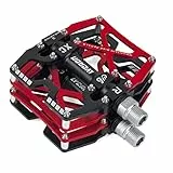 LYCAON Pedali per Bicicletta, Pedale per Bici Antiscivolo in Lega di Alluminio CNC 3 Pedali Cuscinetti per BMX MTB 9/16 Pollici (Rosso)