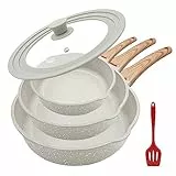 Bobikuke Set 5 Padelle Antiaderenti, Padella 20/24/28cm in Alluminio, Set di Padelle con Coperchio Universale Ø 20/24/28 cm, Spatola in Silicone, Adatto a Tutti i Piani di Cottura, Senza PFOA