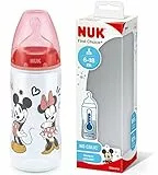 NUK First Choice+ Biberon | 6-18 Mesi | Controllo Temperatura | Sfiato Anti-colica | Senza Bpa | Tettarella In Silicone, color Topolino E Minnie, 300 ml