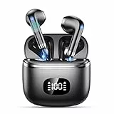 Cuffie Bluetooth, Auricolari Bluetooth 5.3 Stereo HiFi Immersivo con 4 HD Mic, Cuffie Wireless Cancellazione Rumore 40 Ore di Riproduzione, Display LED, Cuffie Senza Fili IPX7 Impermeabili, Nero