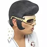 Smiffy's Maschera per Travestimento da Elvis, con Capelli, Colore: Nero/Oro