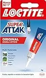 Loctite Super Attak Original Scuola e Ufficio, Colla Liquida Trasparente con Tripla Resistenza e Istantanea, Colla Resistente per Gomma, Metallo, Ceramica, Legno, Cuoio, Pelle, 1 x 3 g