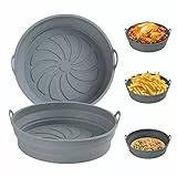 2 Pezzi Pieghevol Teglie per Friggitrice ad Aria in Silicone, Contenitori Accessori, Cestino Stampi per COSORI, Carta Tappetino Forno Griglia Fogli (20cm)
