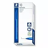 Staedtler Penna a sfera triangolare, colore dell'inchiostro blu, larghezza della linea F circa 0,7 mm, per una scrittura rilassata, 10 penne a sfera blu in astuccio di cartone, 4320 F-3