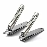 FERYES Set di 2 tagliaunghie in acciaio inox con lama curva e inclinata, per uomini e donne, champagne