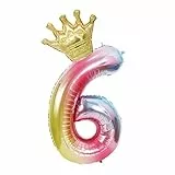 GUBOOM Palloncino in pellicola con numeri da 32 pollici, da 0 a 9 in arcobaleno, con numeri in pellicola, con numeri decorativi, per compleanni, matrimoni, anniversari e feste (numero 6)