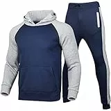 Loalirando Tuta da Uomo, 2 Pezzi, Abbigliamento Sportivo, Top a Maniche Lunghe, con Cappuccio, Pantaloni Lunghi con Cintura e Tasche, Tuta Sportiva Casual per Corsa, Allenamento (Blu Scuro, L)