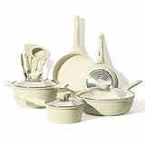 CAROTE Essential Batteria di Pentole 12 Pezzi,Padella 20/26cm, Casseruola 18/24cm con Coperchi, Wok 30cm,Padelle Tegame Wok con Rivestimento Antiaderenti Per tutti i piani cottura anche ad induzione