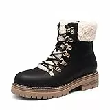 DREAM PAIRS Stivaletti da Donna Foderati in Pelliccia da Neve con Lacci alla Moda Caldi Stivali Invernali da Combattimento, Nero, 40 EU