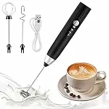 Frullino Montalatte Weinsamkeit Schiuma Cappuccino USB Ricaricabile Montalatte Elettrico con 3 Frullino Cappuccinatore Elettrico Schiuma Latte 3 Velocità Regolabile Per Cappuccino, Latte, Panna,Uova