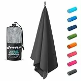 Fit-Flip Asciugamano microfibra – in tutte le misure / 12 colori – Telo microfibra grande – asciugamano mare microfibra e asciugamano microfibra palestra (50x100cm grigio antracite + borsa)