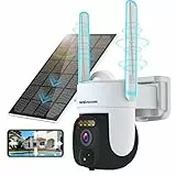 2K 360° 5dbi PTZ Telecamera Wi-Fi Esterno Senza Fili con Batteria Videocamera Sorveglianza Wireless Faretti con Pannello Solare,Visione Notturna a Colori,Sirena,Rilevazione PIR, IP66, 2 Vie Audio