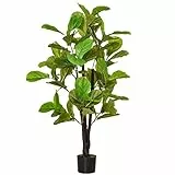 homcom Ficus Artificiale 130cm per Interni ed Esterni, Pianta Artificiale Realistica con 78 Foglie