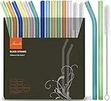 Cannucce di vetro colorato Annvchi riutilizzabili 14 pezzi - 6 cannucce di vetro dritte + 6 cannucce di vetro curve 21,5 cm + 2 spazzole per la pulizia per Bubble Tea, frullati, cocktail, succhi