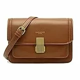David Jones - Piccola Borsa a Tracolla Spalla Donna - Borsa Mano PU Pelle con Patta e Tornello - Messenger Crossbody Bag Clutch Borsetta Sera Pochette Elegante Shopping Viaggio - Marrone Cognac
