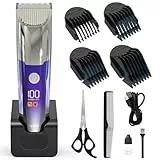 Apiker Tagliacapelli Uomo Professionale, Macchinetta per Capelli, Rasoio Elettrico Barba Capelli Lama Regolabile Acciaio Carbonio Ceramica con 4 Pettini Set, Macchinetta Regolabarba Display a LCD