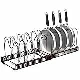 Fousenuk Porta Coperchi Pentole Allungabile, Organizer Padelle con 10 Scomparti Regolabili, Salvaspazio. Supporto in Metallo, Contenitore Da Cucina (Bronzo)