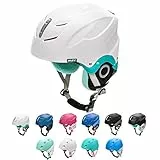 meteor Casco da Sci Invernale e da Snowboard per Bambini, Giovani e Adulti Regolabile Ski Helmet per Gli Sport Invernali, Skate e Alpinismo (S 53-55 cm, Bianco/Menta)