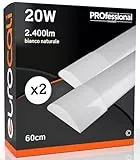 Eurocali 2x Plafoniere LED 20W 60cm Professionale Alta Efficienza Garanzia 5 Anni 2400 lumen - Forma: Tubo Prismatico Slim - Luce Bianco Naturale 4000K - Fascio Luminoso 120°