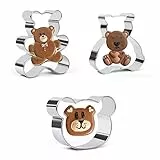 Crethink, Set di 3 formine per biscotti con orsetto e orsacchiotti, in acciaio inox, decorazione per torte