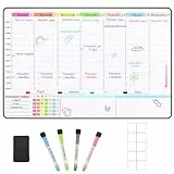 POPRUN Lavagna magnetica frigo Cancellabile Pianificazione la Settimana Famiglia Pasti e Agenda, Calendario Magnetico Frigorifero Lavagna Settimanale calamitata morbida 42×28cm -in Italiano