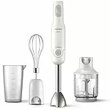 Philips Frullatore a Immersione HR2543/00, nuova Daily+ collection, 700W, Bianco, Tecnologia ProMix, 2 impostazioni di velocità + Turbo, barra in metallo, frusta, tritatutto compatto, bicchiere