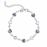 CACESTONE Bracciale Donna Cuore con Pietra Portafortuna, Braccialetti Regolabili in Argento 925 con Ametista, Gioielli Placcati Oro Bianco Regalo per Moglie Mamma 21cm