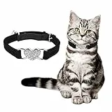 Molain Collare a forma di cuore, regolabile, con cintura di sicurezza e campana con strass, collare per cani e cuccioli di piccola taglia (nero)