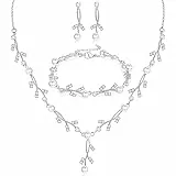 JeweBella Parure Gioielli Set per Donna Cristallo Sposa Perla Collana Strass Orecchini Pendenti e Bracciale Zirconi Fidanzamento Nozze Sposa Damigella d'Onore Parure Gioielli