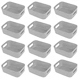 Hwtcjx Cestino Portaoggetti, Cestini da Studio con Manico, Scatola Portaoggetti Cosmetica, Organizzatore Ordinato, Cesto Portaoggetti per Casa, Ufficio, 15.5x11x5.5cm (12pcs, Grigio)