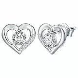 Lydreewam Cuore Orecchini Donna Argento 925 Orecchini a Bottone con Zirconi Compleanno Festa della mamma Regalo di Natale per Mamma Moglie Fidanzata