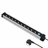 Electraline 61903 Multipresa Alu-Line 10 Posti Polivalenti, Schuko +10/16 A e 1 Interruttore Luminoso, 2 M, con Corpo in Alluminio
