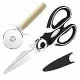 Relota 2 pezzi Forbici da Cucina, Forbice da Cucina Set con Rotella Tagliapizza e Trinciapollo, Taglia Pizza e Forbici Cucina Set in Acciaio Inox per Carne, Verdura, Pesce, Pasta e Pizza