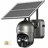 3G/4G LTE Telecamera SIM Esterno con Pannello Solare, 2K 3MP Ctronics 355°/95° PTZ Videocamera Sorveglianza Senza Fili, Visione Notturna a Colori, Rilevamento Umano PIR, Audio Bidirezionale, Grigio
