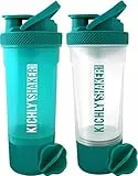 KICHLY 2 Pacco Bottiglia Shaker per Proteine Classico con BlenderBall (700 ml) e contenitore per conservare gli integratori – Perfetto compagno di palestra (Alzavola)