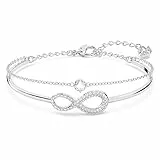 Swarovski Infinity Bracciale Rigido con Catena Morbida Abbinata e Zirconia, Placcato in Tonalità Rodio Lucido con Simbolo Infinito, Taglia M, Bianco