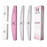 MYNAILS - Lima professionale per unghie, set di 5, 2 lime per unghie mezza luna 100/180, 2 buffer unghie bianche 180/180 e 1 lime per unghie Buffer mezzaluna rosa e bianco 100/180, confezione