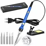 Saldatore a Stagno, Wiecok 60 W Saldatore di Precisione Professionale con Temperatura Regolabile 200~480 ℃, Interruttore ON/OFF, 5 Punte per Saldatore, Saldatore Kit per Piccole Riparazioni,Saldatura