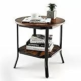 LIFEZEAL Tavolino Rotondo, Tavolino Basso a 2 Ripiani, Tavolino Laterale da Caffè, da Divano, in Legno, Telaio in Acciaio, Decorativo, Max 50kg, Semplice, Moderno, per Soggiorno, Salotto, 50x50x49,5cm