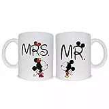 thedifferent Coppia Tazze Tazza Mug Mr. e Mrs. Bacio 2 Tazze Fidanzati Sposi Coppie Amore Love Thè / Latte - Idea Regalo Anniversari San Valentino