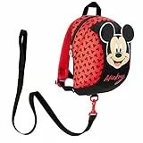 Disney Zaino per Bambini, Zainetto di Minnie e Topolino con Guinzaglio Per Bambini di Sicurezza (Rosso)