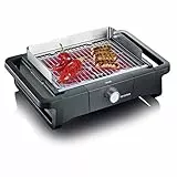 Severin PG 8109, Barbecue Elettrico Home, Temperatura fino a 300°C in 10 Minuti, Safe Touch, Manopola con Luce LED, Griglia in Acciaio Inossidabile, 2300 W, Nero