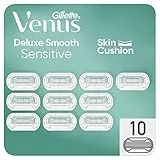Gillette Venus Deluxe RASOIO DONNA Smooth Sensitive, 10 LAMETTE di Ricambio (da 5 Lame), con Striscia Idratante, Skin Cushion