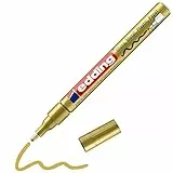 edding 751 Marcatore a Vernice Lucida, Oro, Confezione Singola, Punta Rotonda 1-2 Mm, Pennarello Indelebile per Vetro, Pietra, Legno, Plastica, Carta, Impermeabile, Alta Copertura